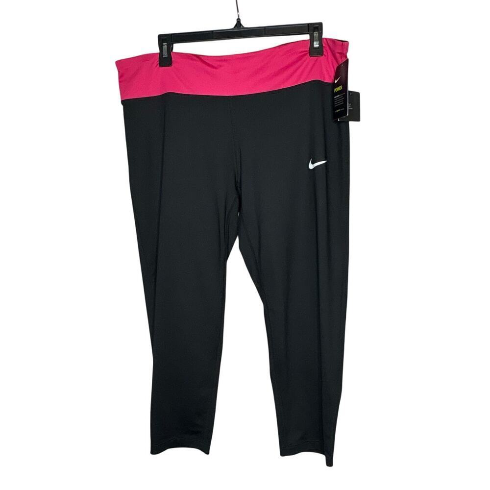 Nike Cropped Black & Hot Pink Pull on Activewear Running Leggings Size 1X New